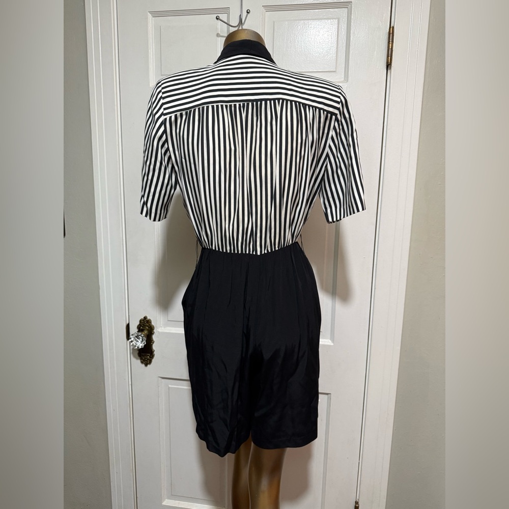 Vintage Womens Romper Black White Stripe Short Sleeve Shorts Medium - Picture 2 of 4